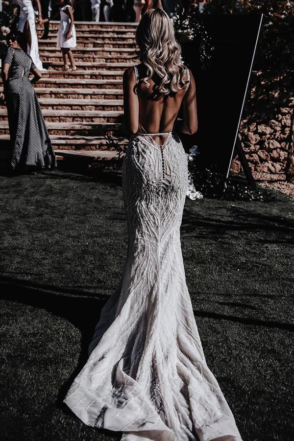 Sleeveless Mermaid Lace Wedding Dress with Spaghetti Straps, WD2305163