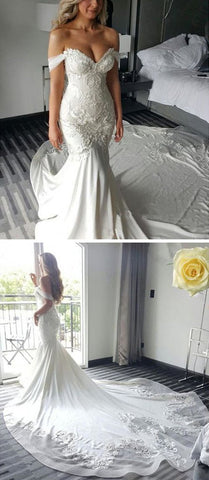 Sweetheart Off Shoulder Mermaid Wedding Dress with Sweep Train, WD2306275