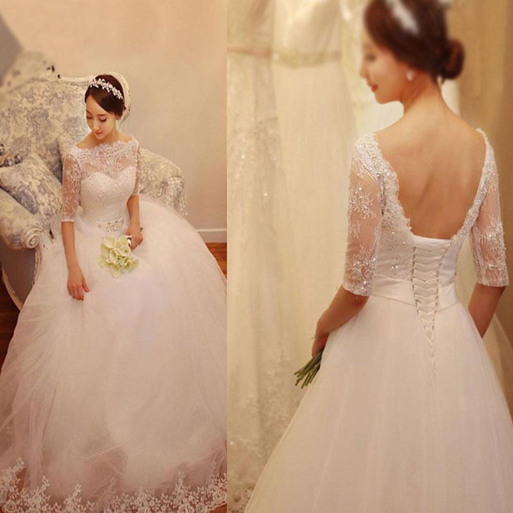 Half-Sleeve Tulle Wedding Dress with Beading, WD2305091