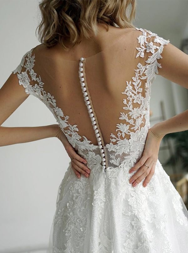 Lace A-line V-neck Sleeveless Sweep Train Bridal Gown, WD2401297