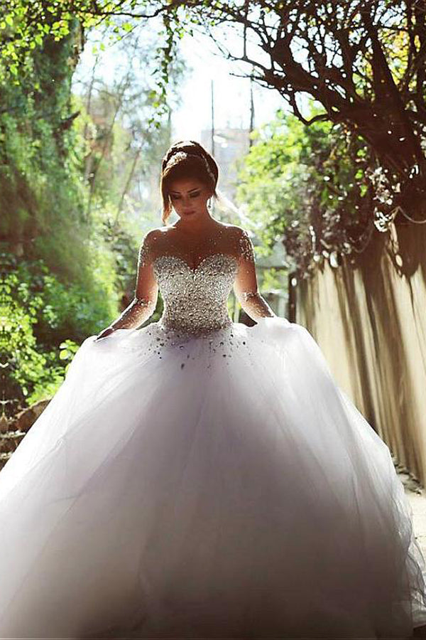 Vintage Tulle Ball Gown Wedding Dress with Long Sleeves and, WD2305032