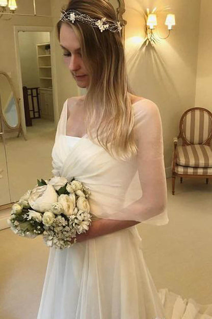 Elegant Chiffon Beach Wedding Dress with Wrap Sleeve, WD2305037