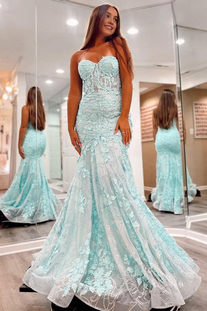 Lace Mermaid Sweetheart Long Prom Dress with Appliques, PD25254