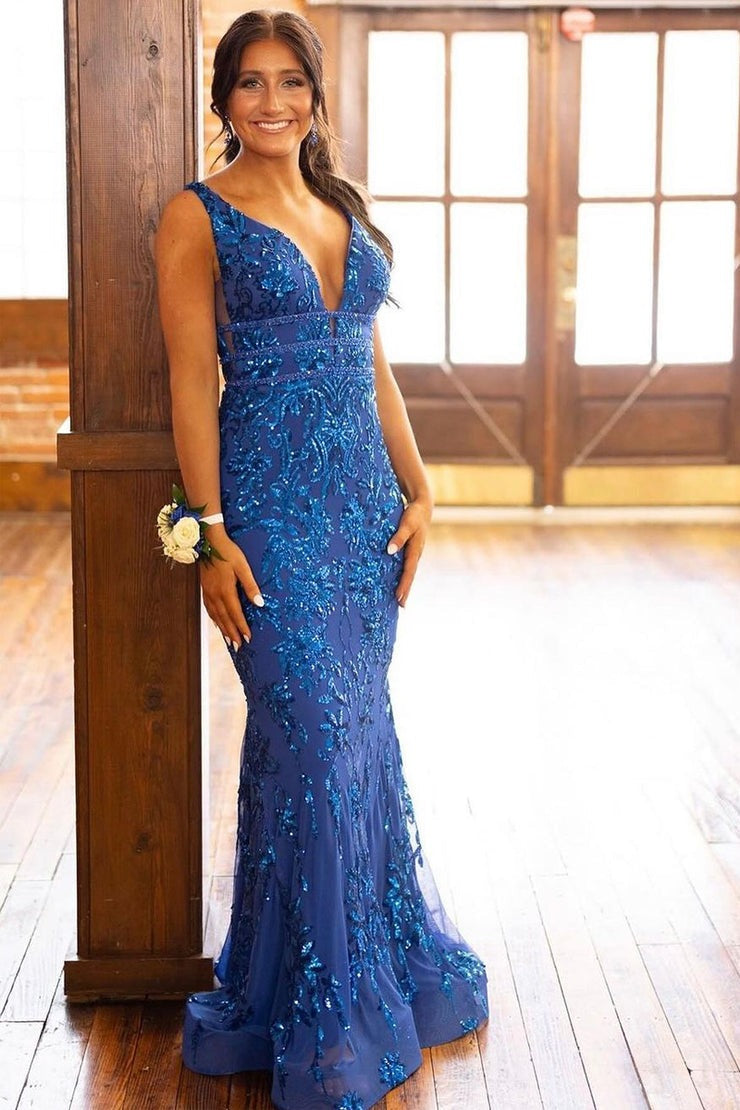Mermaid Sparkly Blue Sequins Long Prom Dress, PD25178