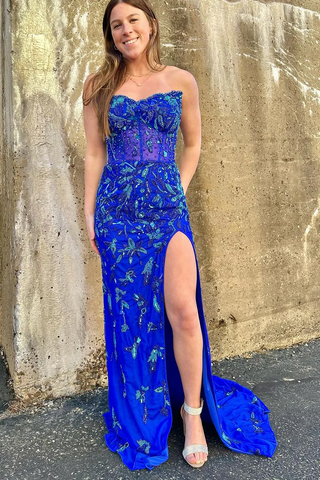 Royal Blue Long Sequin Lace Prom Dress, PD2404156