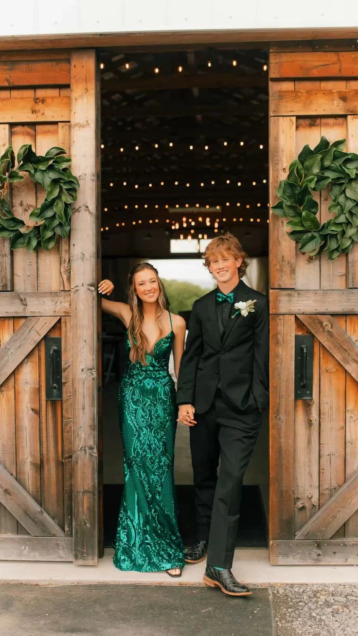 Green Sequin Long Prom Dress | V-Neck Mermaid Style | JLDressCA Green Sequin Long Prom Dress | V-Neck Mermaid Style | JLDressCA