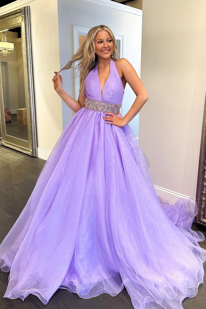 Exquisite Long Lilac A-Line Halter Prom Dress with Beadings | JLdressCA JLDressCA Exquisite Long Lilac A-Line Halter Prom Dress with Beadings | JLdressCA JLDressCA