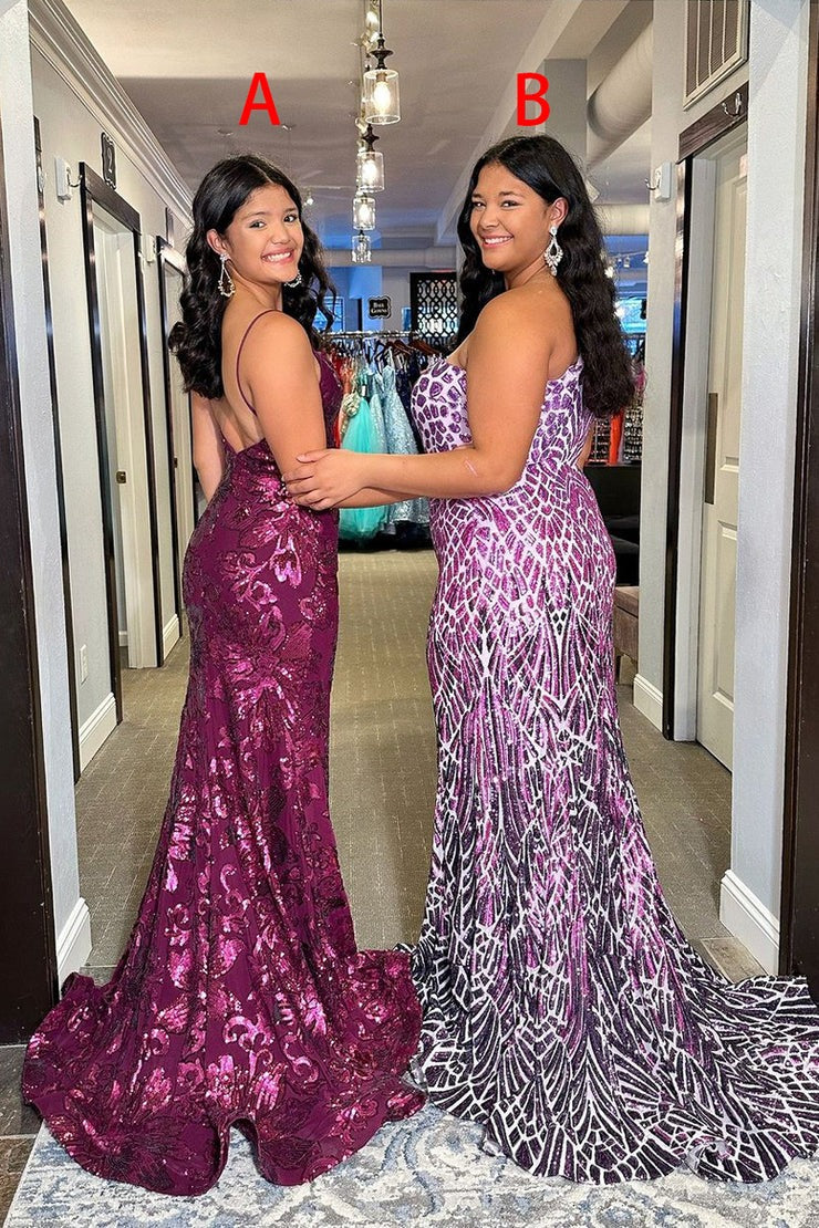 Purple Sequins One Shoulder Mermaid Long Prom Dress, PD25273