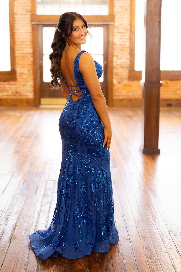 Mermaid Sparkly Blue Sequins Long Prom Dress, PD25178