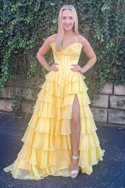 Sweetheart Navy Tiered Chiffon A Line Prom Dresses, PD25001