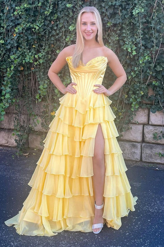 Sweetheart Navy Tiered Chiffon A Line Prom Dresses, PD25001