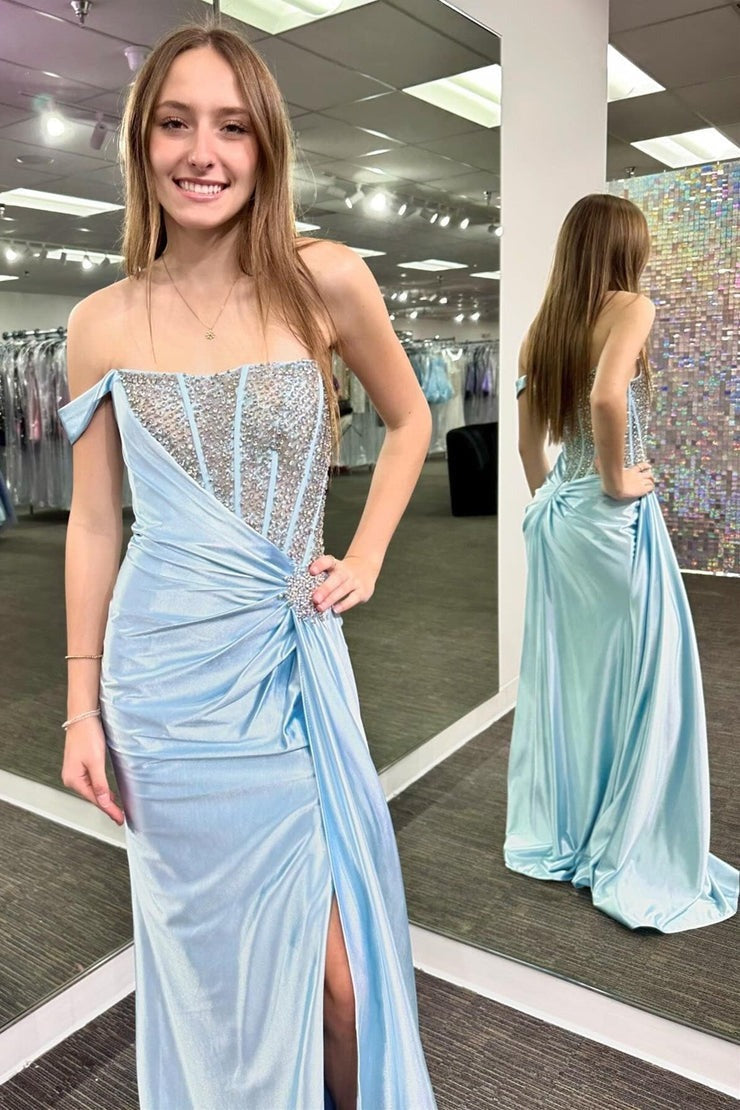 Strapless Mermaid White Satin Long Prom Dresses, PD25033