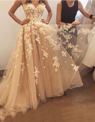 charming appliques A-line sweetheart tulle long prom dress, PD8378