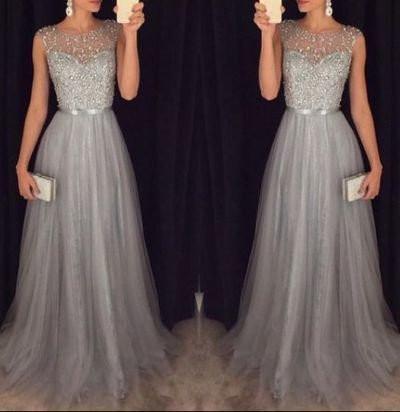 gray prom dress, long prom dress, formal prom dress, charming prom dress, formal evening gown, BD68