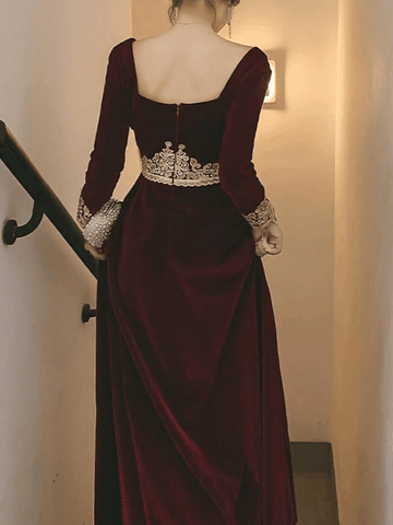Long A-Line Scoop Neck Velvet Prom Dress, PD221023
