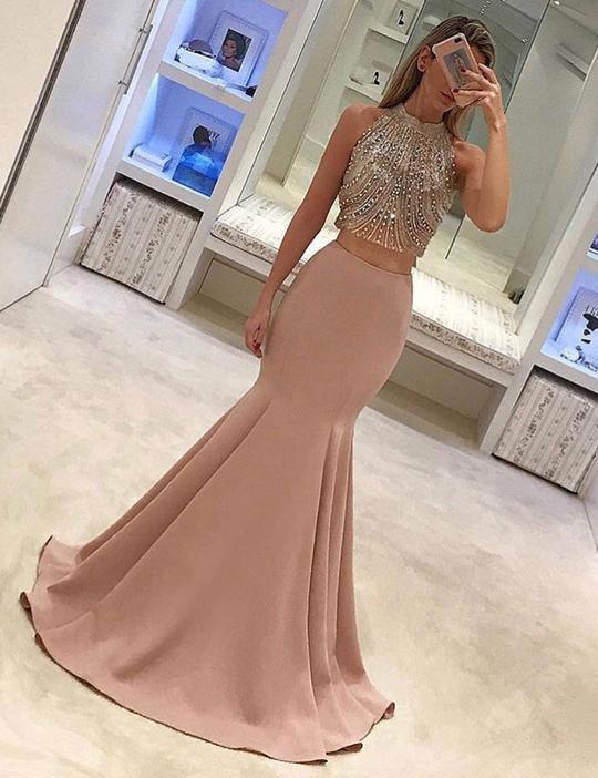two pieces beaded top mermaid long formal prom dress, BD755