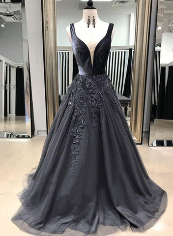 formal modest black long prom dresses, PD5887