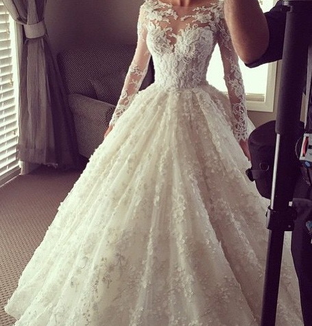 elegant modest A-line long sleeves long wedding dress, WD233