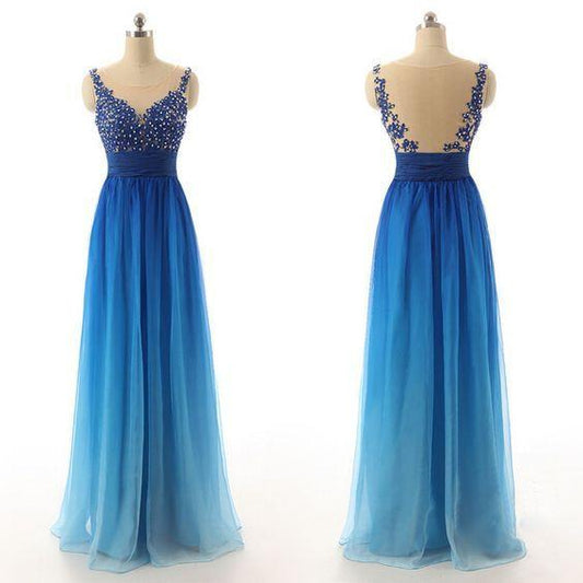 chiffon prom dress, long prom dress, gradient prom dress, evening dress, BD371