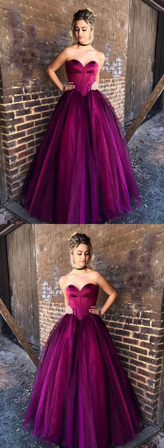 sweetheart A-line fuchsia formal long prom dress for girls, PD9748
