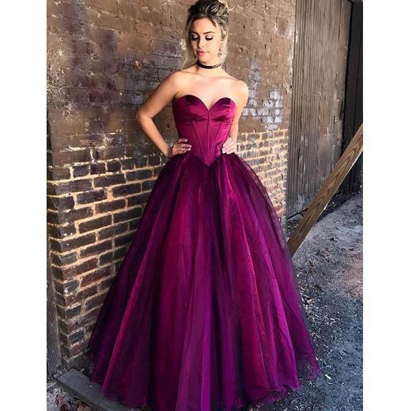 sweetheart A-line fuchsia formal long prom dress for girls, PD9748
