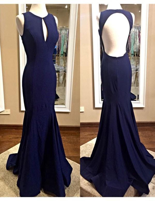 long prom dress, Fashion prom dress, Scoop prom dress, Dark Blue prom dress, Mermaid Evening Gown, BD86