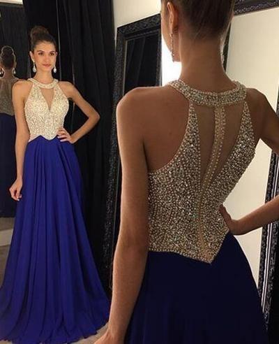 royal blue prom dress, long prom dress, beaded prom dress, charming evening dress,prom dress, BD403