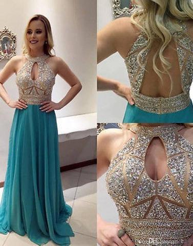 open back sleeveless beaded long formal prom dress, PD1305