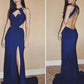 formal backless side slit dark blue long prom dress, PD3330