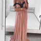 dusty pink long off shoulder chiffon prom dress, PD5697
