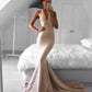 mermaid long v-neck charming prom dress, nude gold evening dress, PD52698