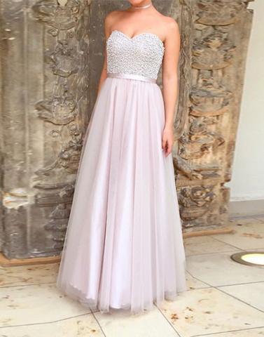 beaded sweetheart neck tulle long prom dresses, PD9981