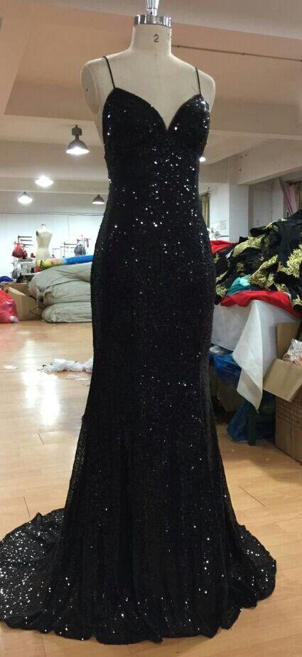formal black sequin sparkle long evening dress, BD4528