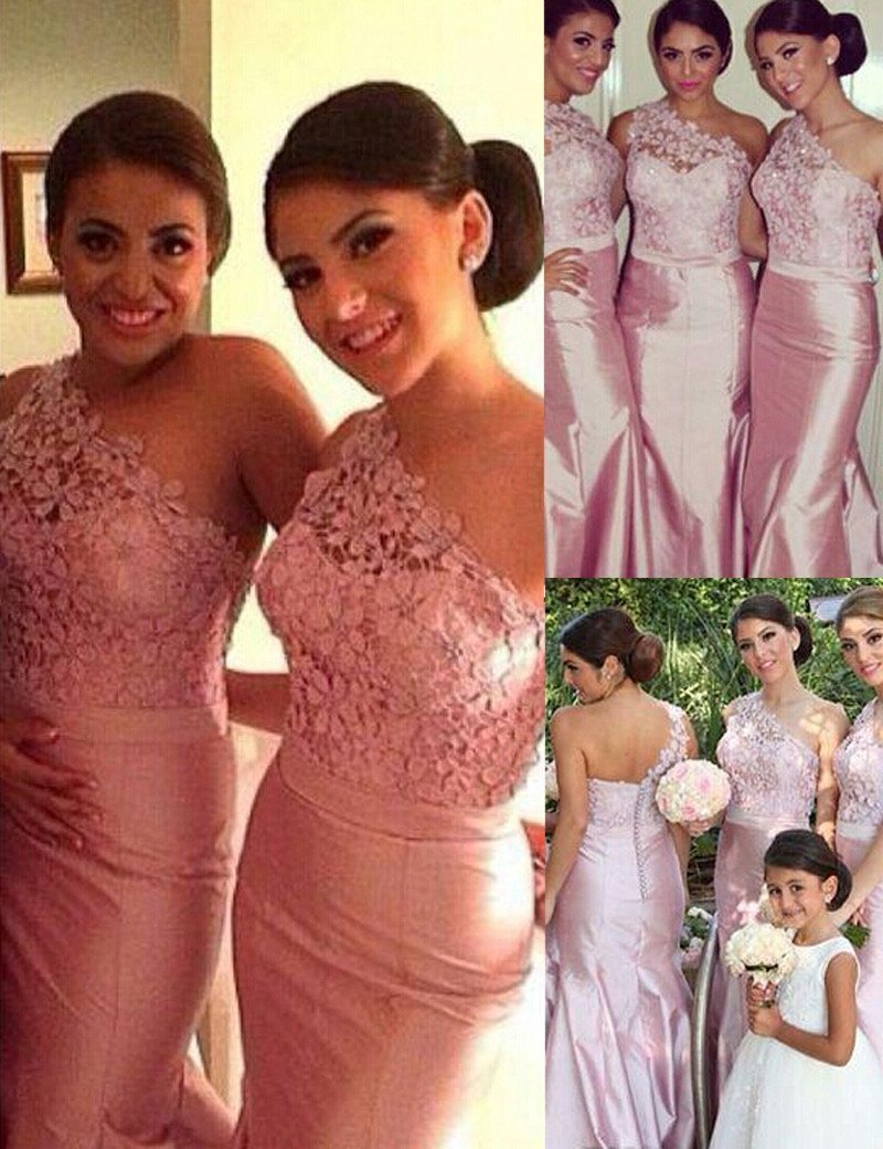 Blush Bridesmaid Dress, Sweetheart Bridesmaid Dress,One-shoulder Bridesmaid Dress,Sash Bridesmaid Dress, Lace Bridesmaid Dress, PD15