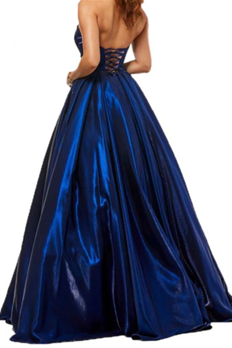 A Line Satin Sweetheart Strapless Prom Dresses With Pockets, Evening Dress,JL20001