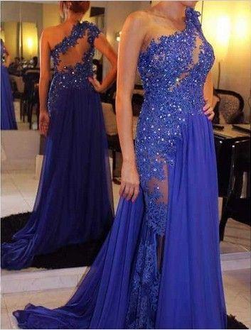 one shoulder prom dress, long prom dress, royal blue prom dress, charming prom dress, new arrive evening gown, BD275