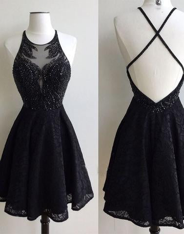 black homecoming dress, short homecoming dress, lace prom dress, open back homecoming dress, homecoming dress, BD39751