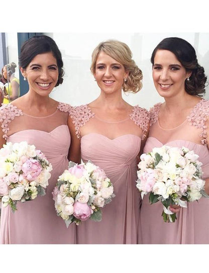 Elegant Bridesmaid Dress,Scoop Bridesmaid Dress,A-line Bridesmaid Dress,Appliques Bridesmaid Dress, Pink Long Bridesmaid Dress, PD0019