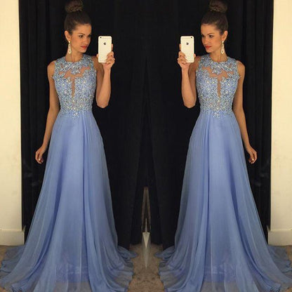 Lavender Prom DressesFormal Long Bridesmaid Dresses A Line Crew Neck Zip Back Chiffon Party Gowns ZF0001