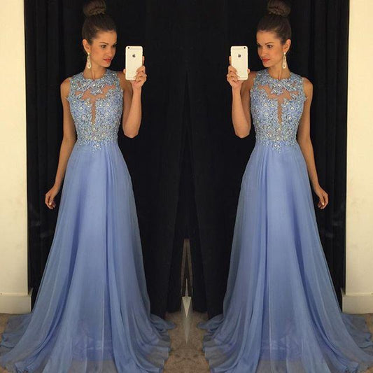 Lavender Prom DressesFormal Long Bridesmaid Dresses A Line Crew Neck Zip Back Chiffon Party Gowns ZF0001