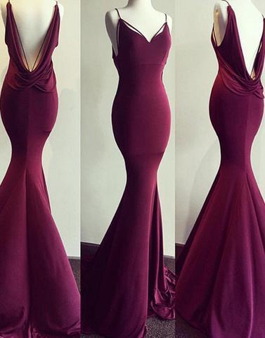 dark burgundy prom dress, long prom dress, mermaid prom dress, open back prom dress, evening dress, BD25639