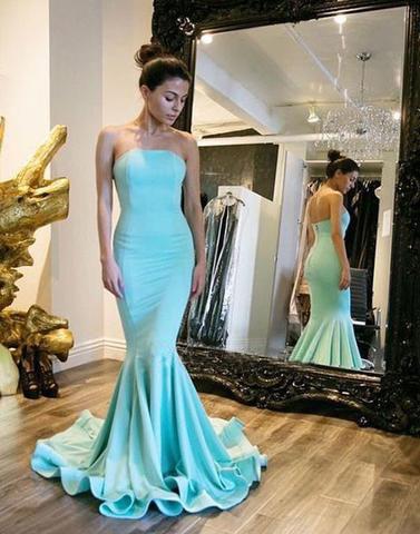 blue strapless mermaid long prom dress, formal evening dresses, PD45680