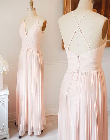 light pink prom dress, long prom dress, prom dress, chiffon prom dress, simple prom dress, BD12649