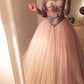 off shoulder floor-length tulle long sleeves tulle prom dress , PD1290