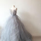 gray A Line tulle unique charming long prom dress,PD2158