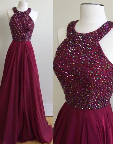 Long Beaded Chiffon Prom Dress, BD25636