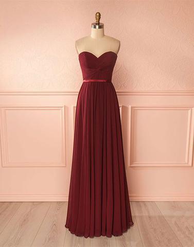 burgundy sweetheart chiffon simple long Bridesmaid Dresses,PD9998