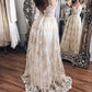 ivory lace long v-neck spaghetti straps prom dress , PD1288