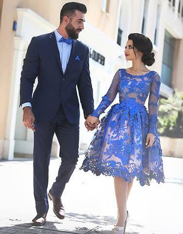 lace homecoming dress, short homecoming dress, royal blue prom dress, homecoming dress, long sleeves homecoming dress, BD39758