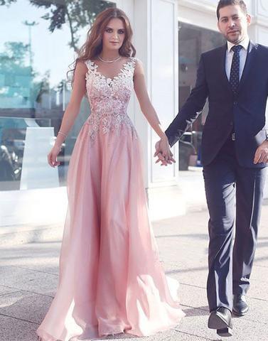 light rose prom dress, long prom dress, prom dress, lace appliques prom dress, charming prom dress, BD3152